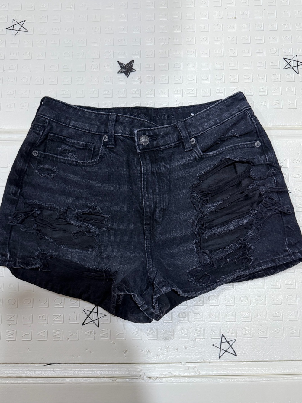 American Eagle Outfitters Black Distressed High-Rise Jean Shorts